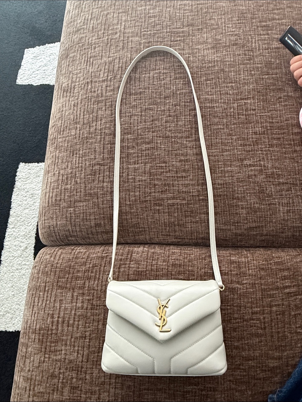 Saint Laurent Cream Quilted Envelope Crossbody with Gold YSL